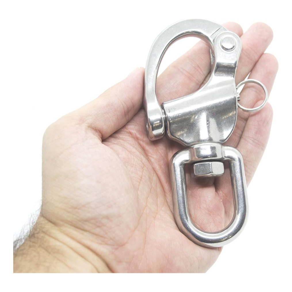 Manilha Giratória Mosquetão Aço Inox 128mm Forte Grande Capacidade 875 Kg