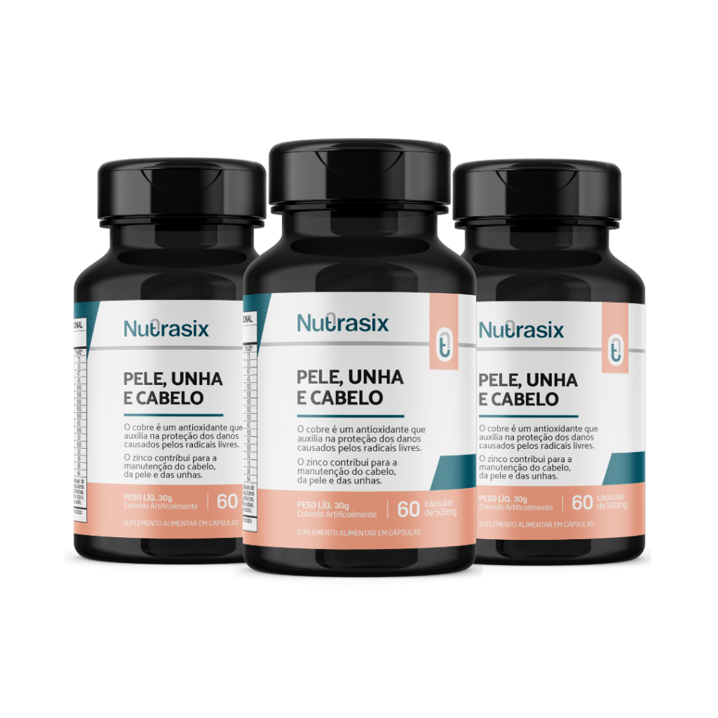 KIT 3 MULTIVITAMINICO PELE UNHA E CABELO 60 CÁPSULAS – NUTRASIX