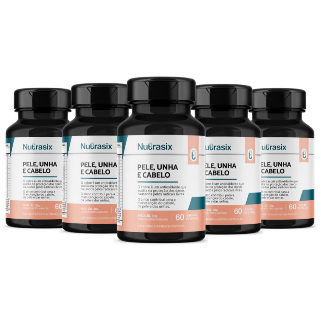KIT 5 MULTIVITAMINICOS PELE UNHA E CABELO 60 CÁPSULAS – NUTRASIX