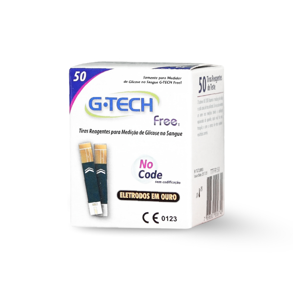 FITA DE GLICEMIA G-TECH FREE (CX C/ 50 TIRAS) MEDIÇÃO DE GLICOSE  -  G-TECH
