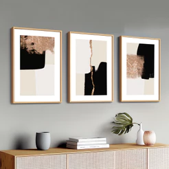 Kit Quadro Decorativo Sala Grande Moldura Abstrato Luxo