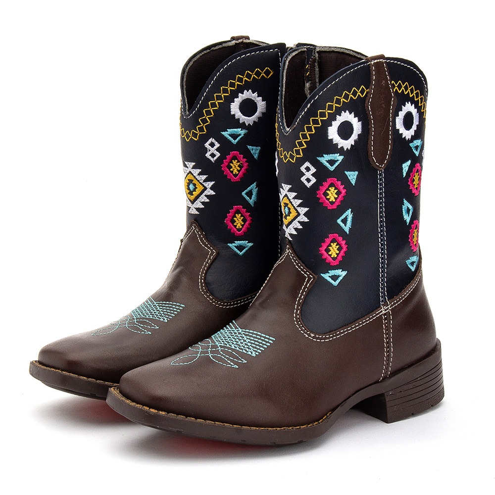 Bota Texana Infantil Country Feminina Cano Alto Em Couro Legitimo