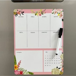 Planner Magnético Lousa Lembrete Imã Geladeira Porta Recados Anotação Semanal Mensal