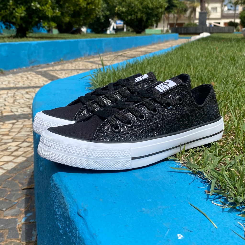 Tênis Tradicional  Feminino Sintetico Glitter Preto Super Promoção Star Universe Tendência Promoção