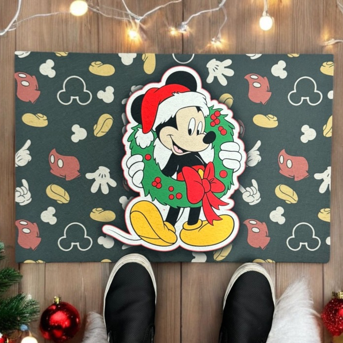Tapete capacho para porta de entrada decoração de natal Mickey Mouse