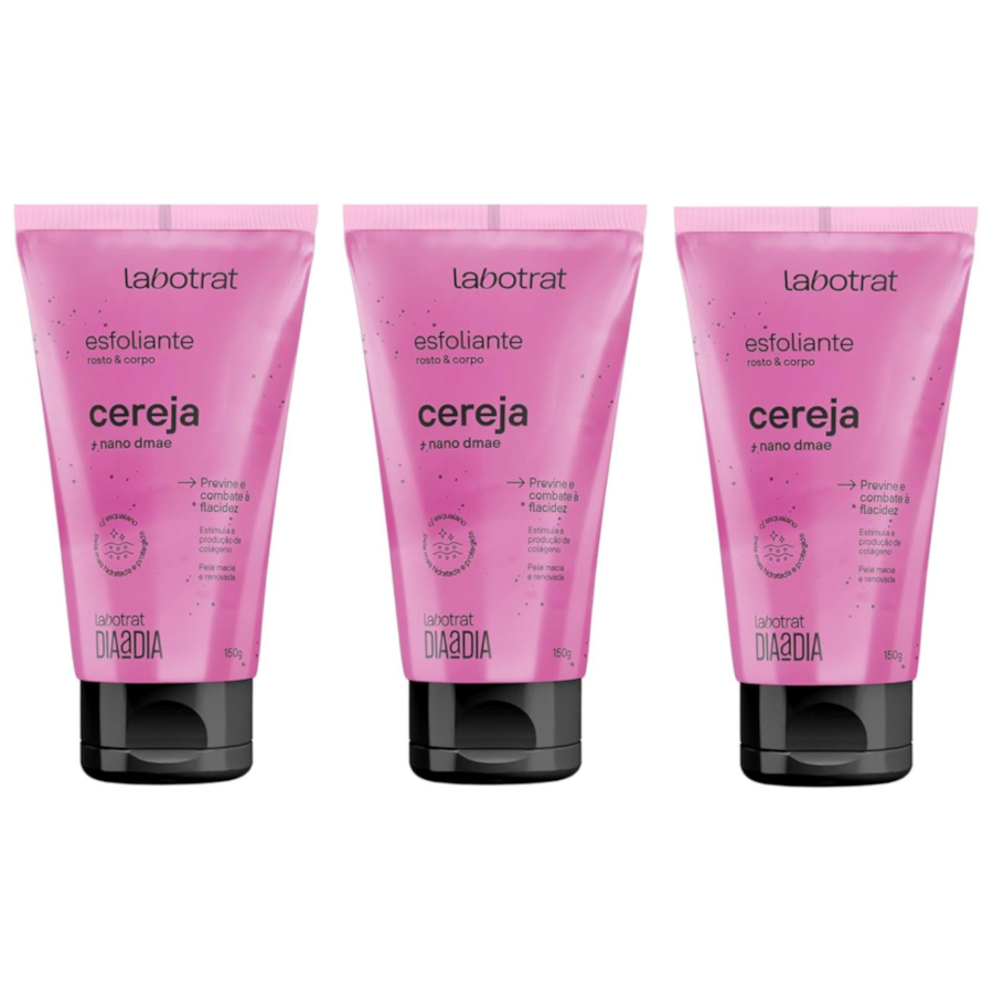 KIT C/3 ESFOLIANTE CORPO/ROSTO LABOTRAT 150G CEREJA