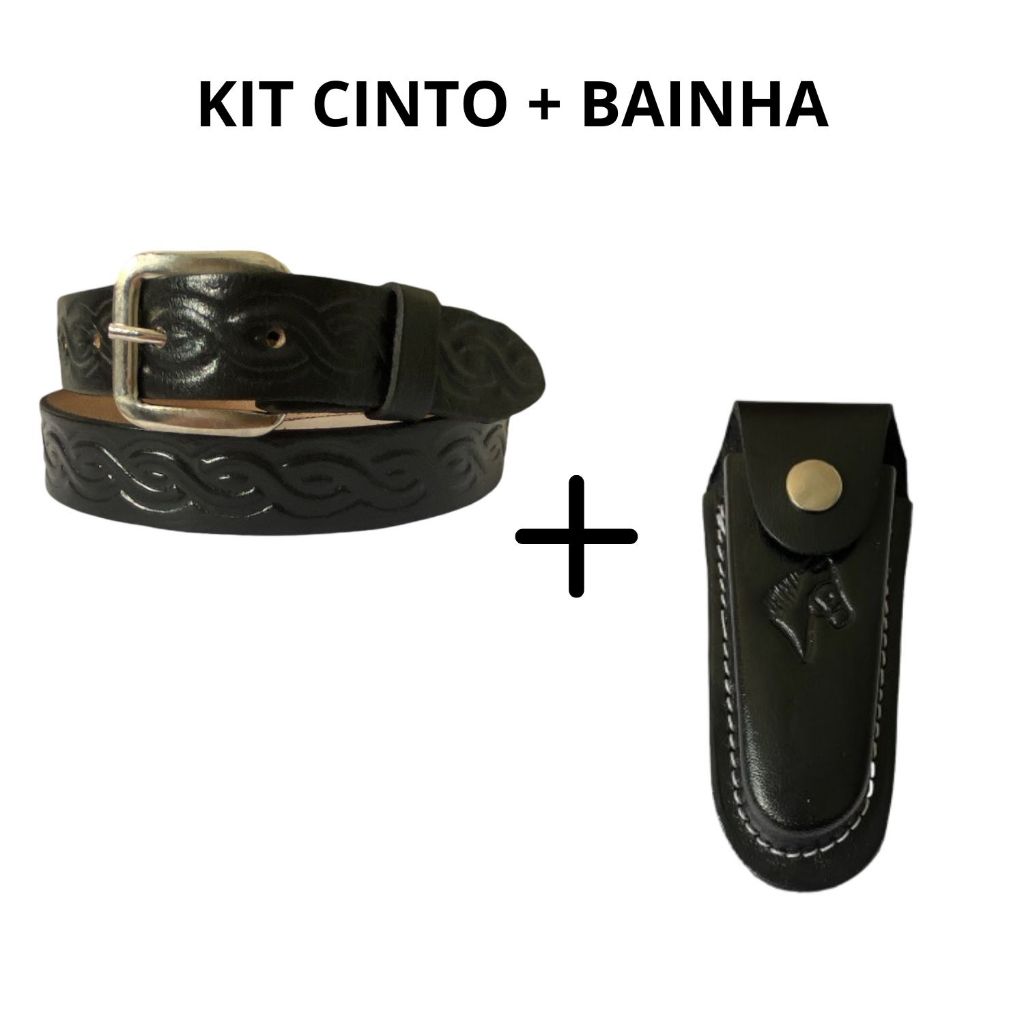 Cinto de Couro Legítimo + Bainha de Canivete em Couro – Resistente e Artesanal