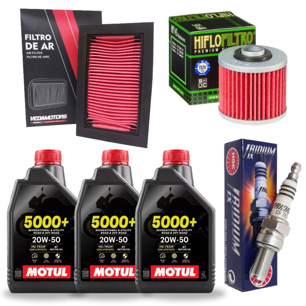 Kit Revisão Xt 660 Troca Óleo Motul 5000+ 20w50 Filtros e Vela Iridium Ngk