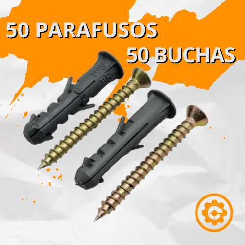 Kit 50 Parafuso Philips Com Bucha 8mm  - 50 Parafusos e 50 Buchas com Anel