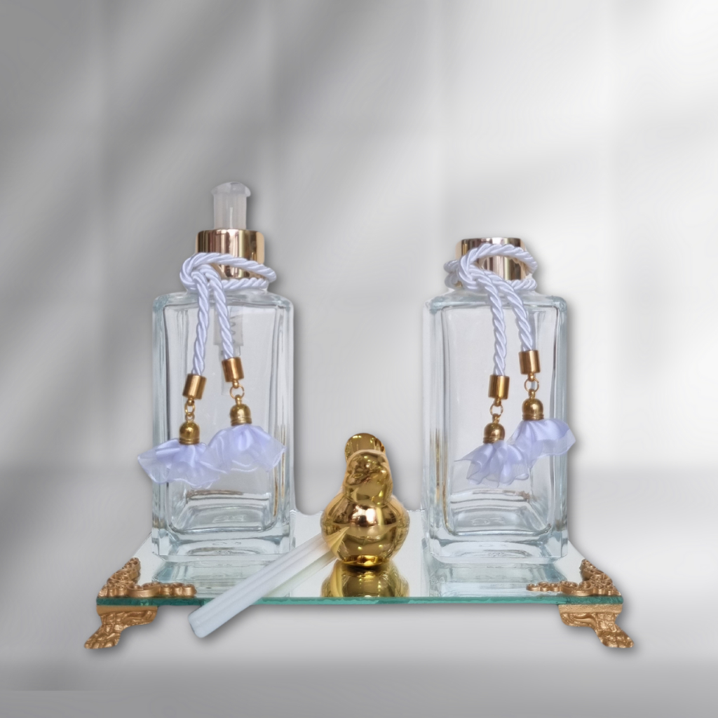 Kit Lavabo Aromatizador Decorativo Espelhado com Detalhes Dourados para Lavabo Lyon