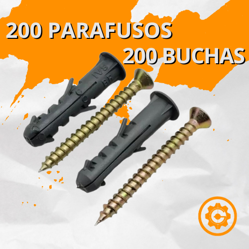 Kit 100 Parafusos Philips 4,0x40mm + 100 Buchas 6mm com Anel – Fixação Forte Parede