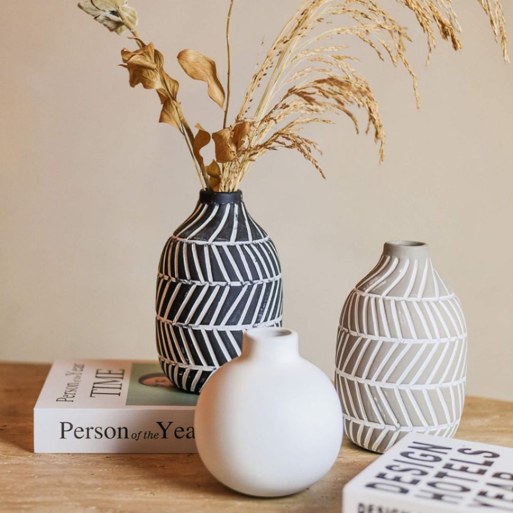 Vaso Porcelana Etnico Boho Neutro Decoração Casa
