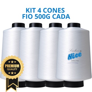 Kit 4 Fios Maquina Overloque - Fio 500G Cada - Preto, Branco Ou Colorido - Costura Overloque