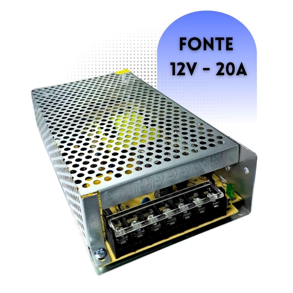 Fonte Chaveada 20a 12v 240w Cftv Fita Led Automotivo Carros Sem Cooler