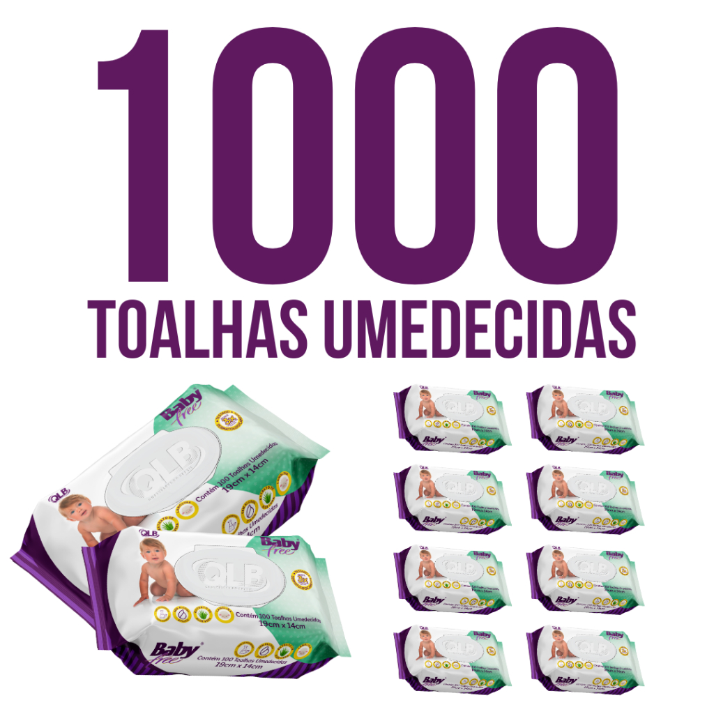 Caixa com 10 Lenços/Toalhas Umedecidas Baby Free c/ 100 Unidades Cada – Tampa FlipTop