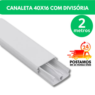 2 Metros Canaleta De Pvc Com Divisoria 40x16x1M com Fita Dupla Face em Oferta na Shopee