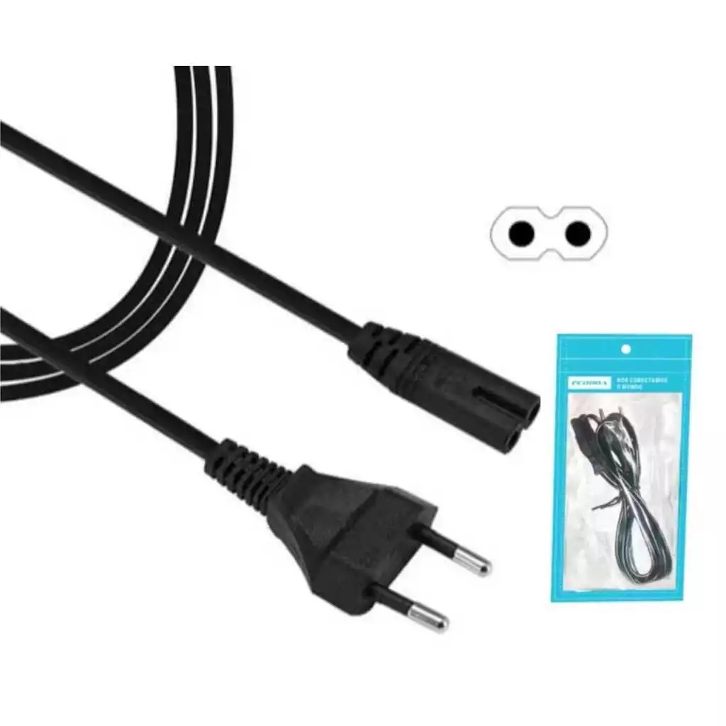 10x Kit c/ 10un Cabo de força Bipolar Padrão (8) para Rádio, TV, Vídeo Game, PS2, Som - 1.5m 150cm 2 Pinos 10A Cabo de E em Oferta na Shopee