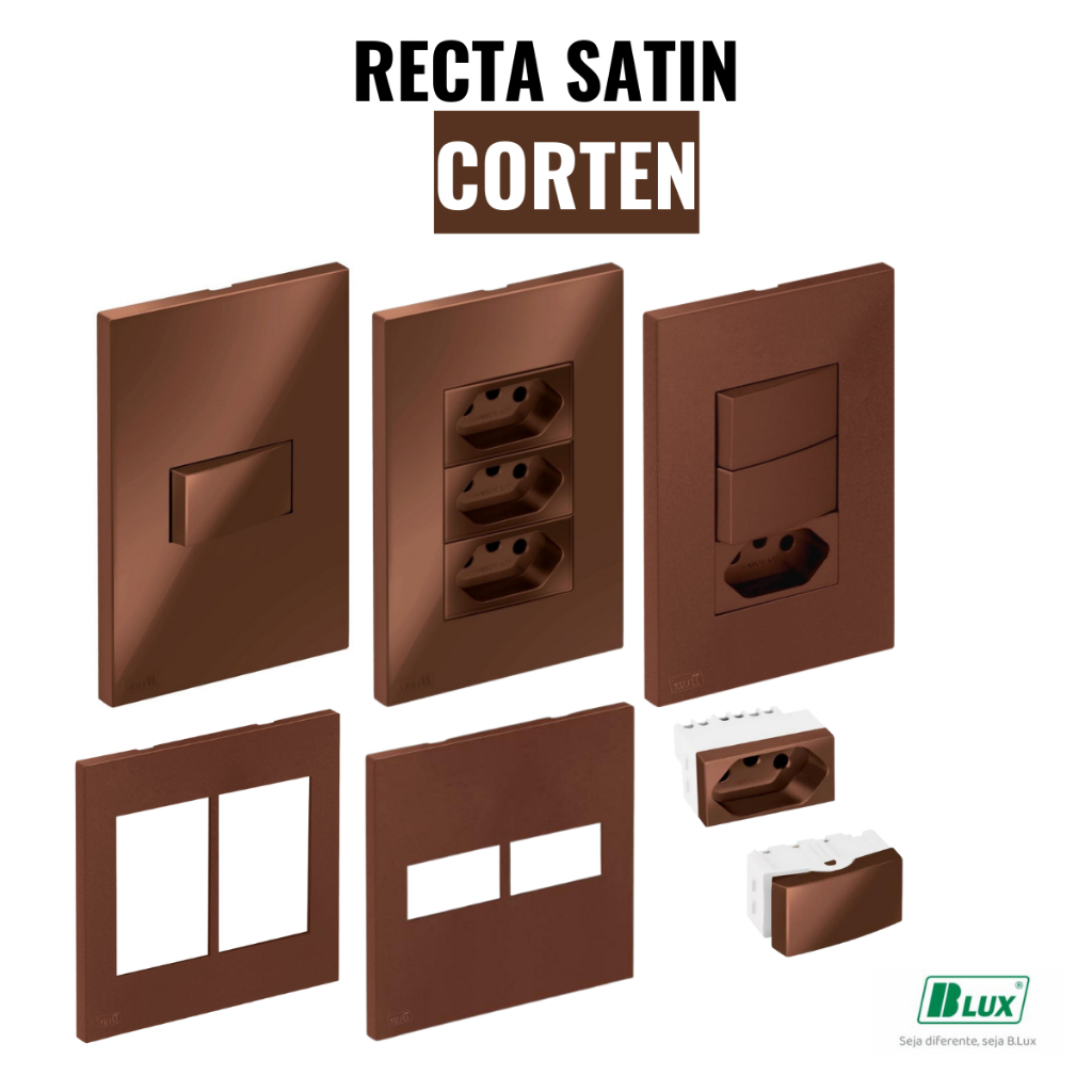 Tomadas e Interruptores Placa Modulo 4x2 4X4 Parede Marron Fosco Recta Satin Corten 10a ou 20a interruptor paralelo Blux em Oferta na Shopee