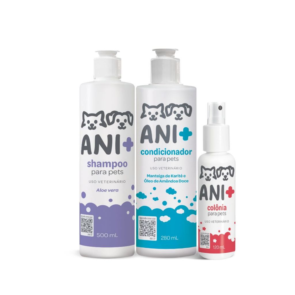Kit Ani+ Completo Para Pets Cães Gatos (Shampoo, Condicionador e Colônia)