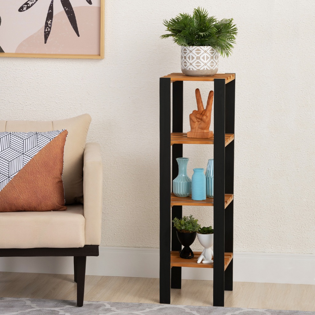 Estante Armário Multiuso 4 Prateleiras de Madeira Maciça, Torre Organizador Cozinha, Lavanderia em Oferta na Shopee