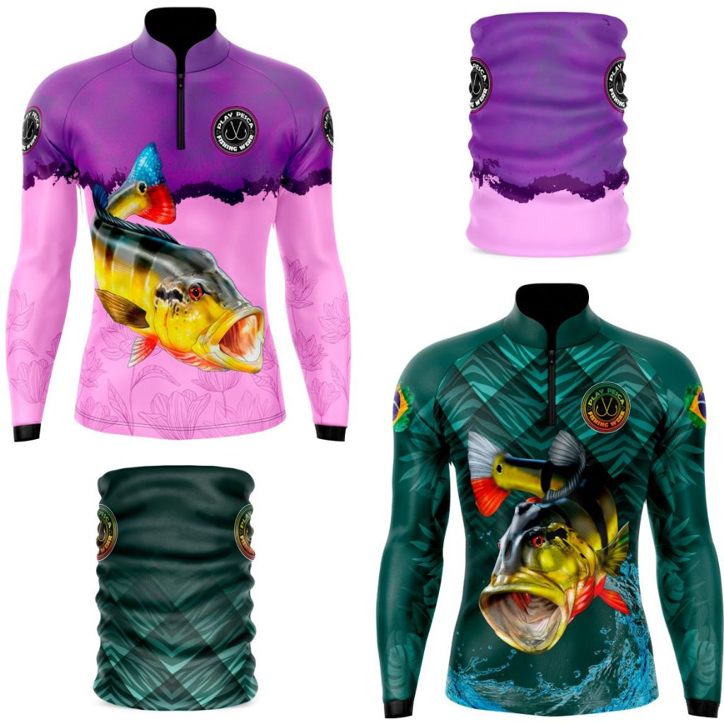 Kit 2 camisas blusas  + bandana de pesca casal tucunaré com proteção solar uv50+ dryfit Play Pesca em Oferta na Shopee