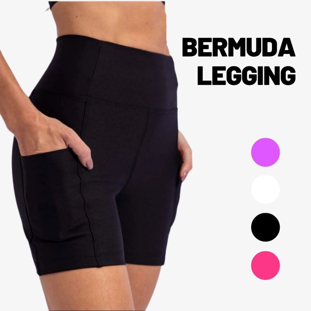 Bermuda Feminina Legging pra Atletismo Corrida Academia com Dois Bolso pra Celular Cós alto
