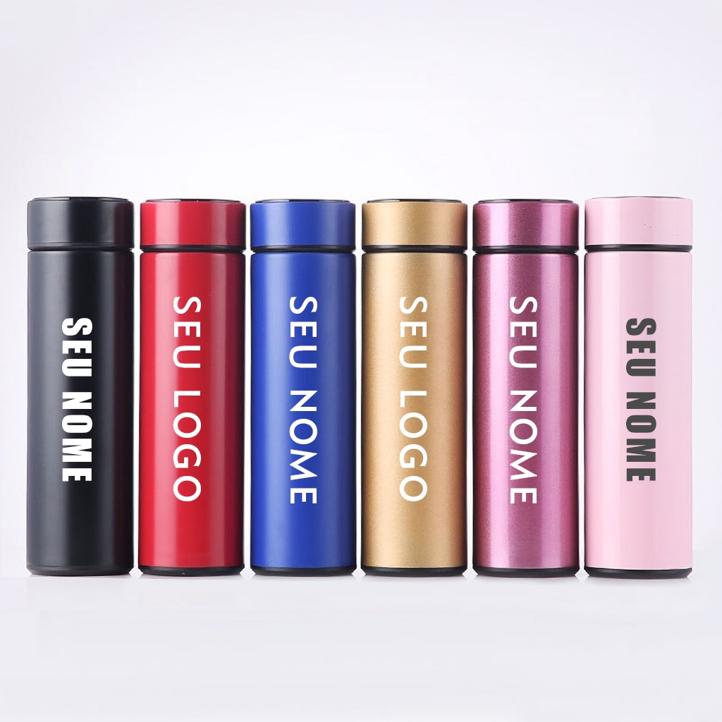 Garrafa Térmica  de Inox LED Temometro Medidor de temperatura 500ml +Personalização Nome