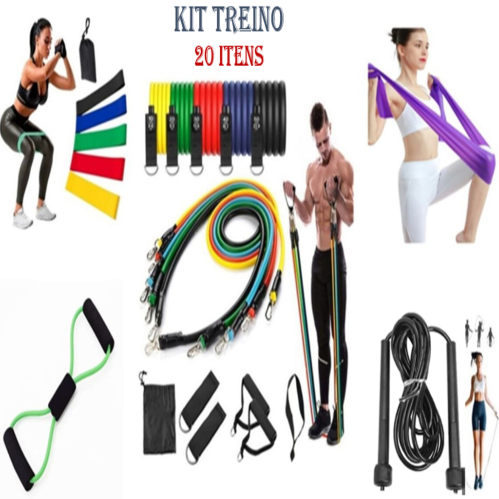 Kit 20 Itens Treino em Casa :Elásticos + Mini Band + Thera Band + Corda De Pular em Oferta na Shopee