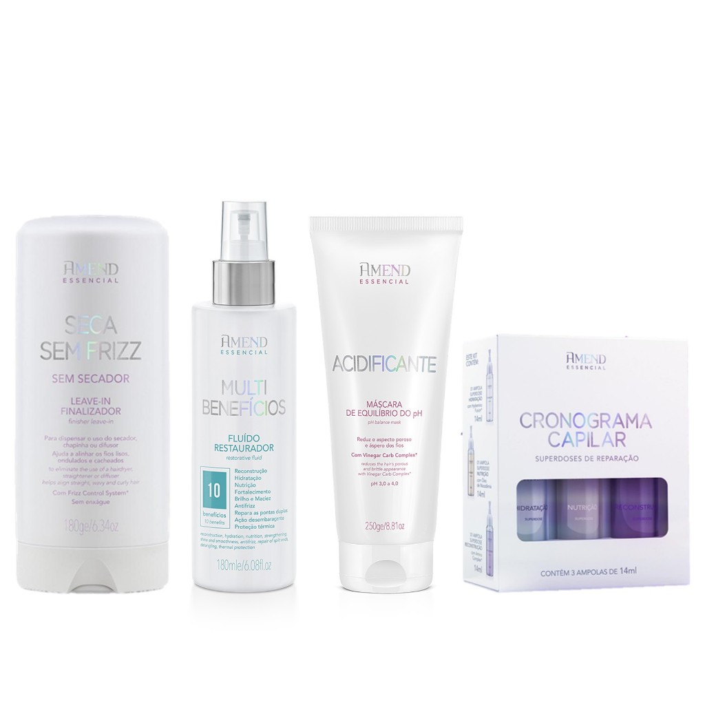 Amend KIT Essencial Seca Sem Frizz Leave-in + Fluído + Máscara + Cronograma Capilar 3x14ml