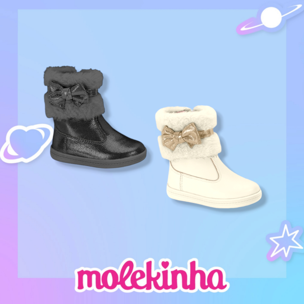 Bota Infantil Menina Molekinha Pelinho Confortável Tendência