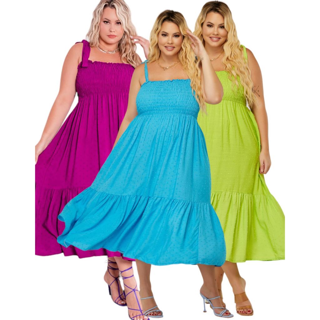Vestido Midi Plus Size  tamanho grande Tendência cores do Verão 2025 frete grátis