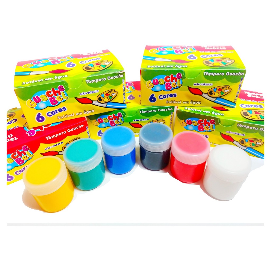 15 Cx Tinta Guache Infantil 15ml Tempera 6 Cores Pintura Aquarela Kit Lembrancinha Infantil Prenda