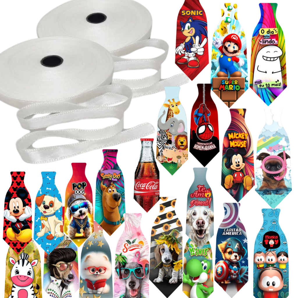 Gravata Pet Estampada Em Couro Sintético 200un C/fita Cetim