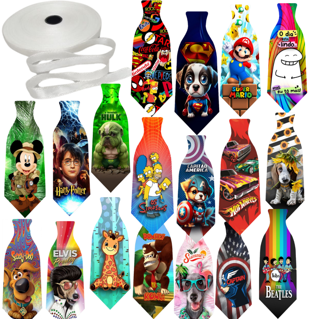 Gravata Pet Estampada Em Couro Sintético 100un C/fita Cetim