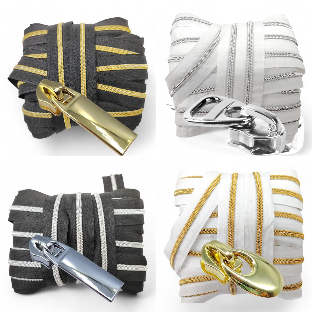 Kit Zíper Nylon Metalizado N5 Preto 10m e Cursor 25un em Oferta na Shopee