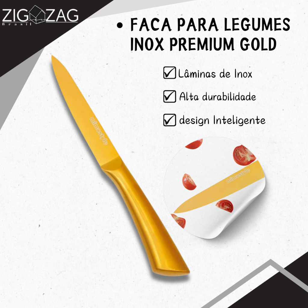 Faca para Legumes Inox Premium Gold, para Cortes Rápidos e Eficientes - Home & Living