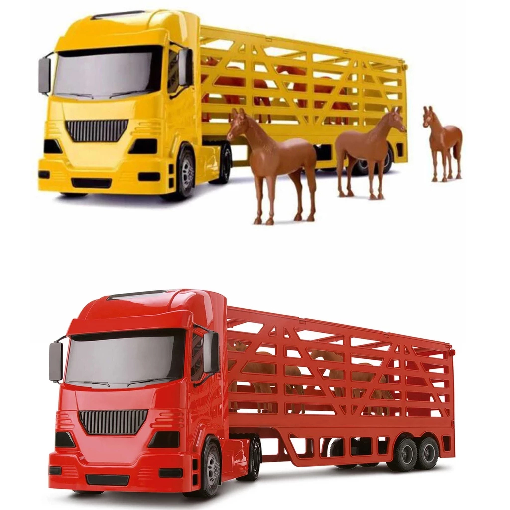 Brinquedo Caminhão Haras 30-360 Pollux Silmar com 4 Cavalos Carreta