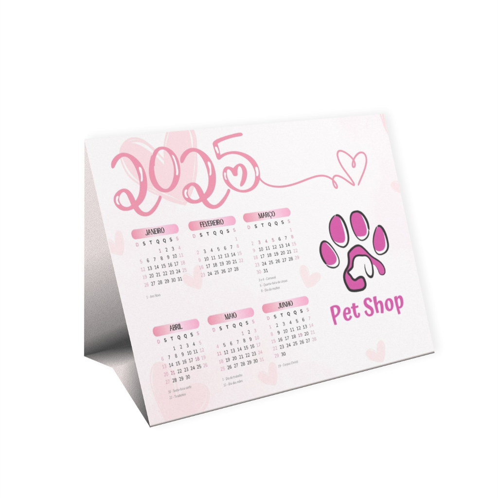 Calendário de Mesa Personalizado Tamanho 20x11cm Papel Triplex 250g