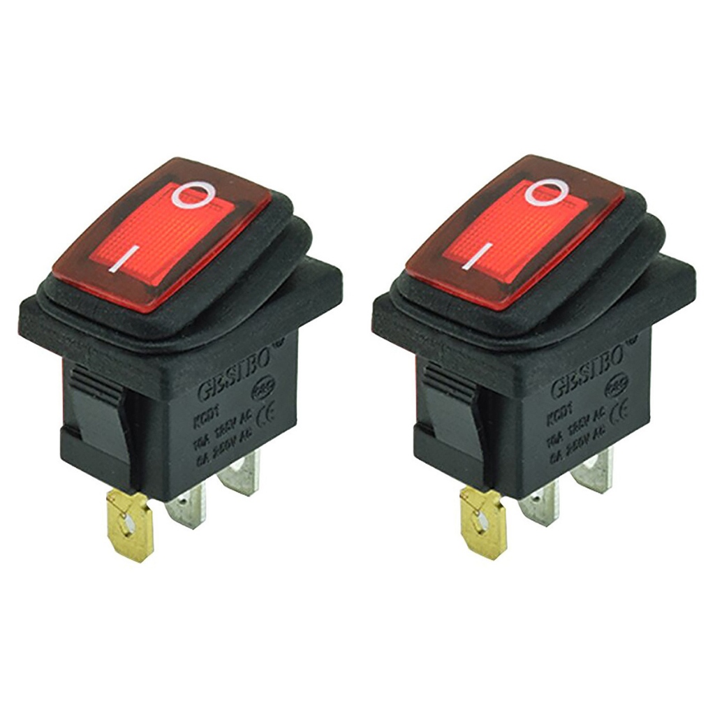 Kit 2 Interruptor Retangular Botão On/Off KCD1 20x13 Led Vermelho - 110V 220V ou 12V 24V Promo