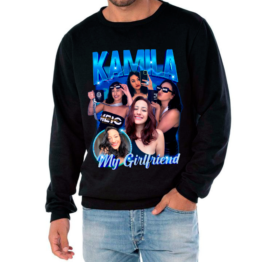 Moletom Bootleg Blusa Básica Frio Personalizada com Fotos Namorado Namorada Filho Amor Pet Cachorro Dog Casal Casa Uniss