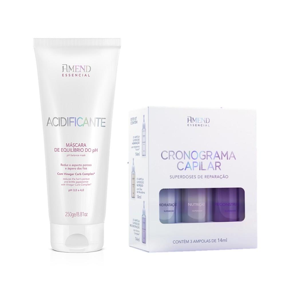 Amend KIT Cronograma Capilar 3 Ampolas de 14ml + Máscara Acidificante Equilíbrio do PH 250g - Beauty