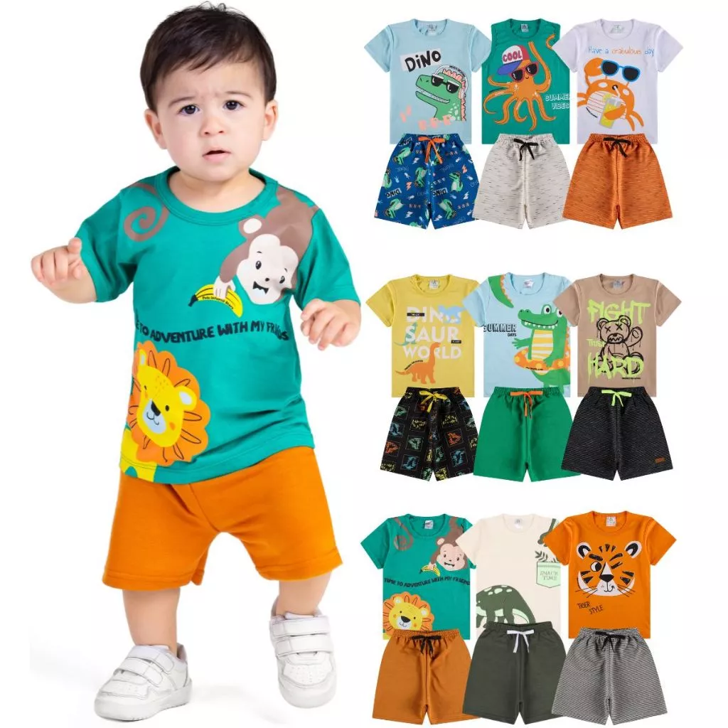 Kit Sortido 6 ou 10 Peças de Roupas Bebê Menino Infantil de Roupas Bebê Menino Infantil Masculino De Verão