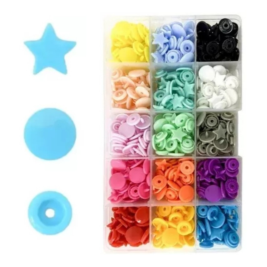 Kit Caixa 150 Botões Pressão Tipo Ritas Estrela Colorido Estojo Box Botão Rita Roupa Infantil Lanmax