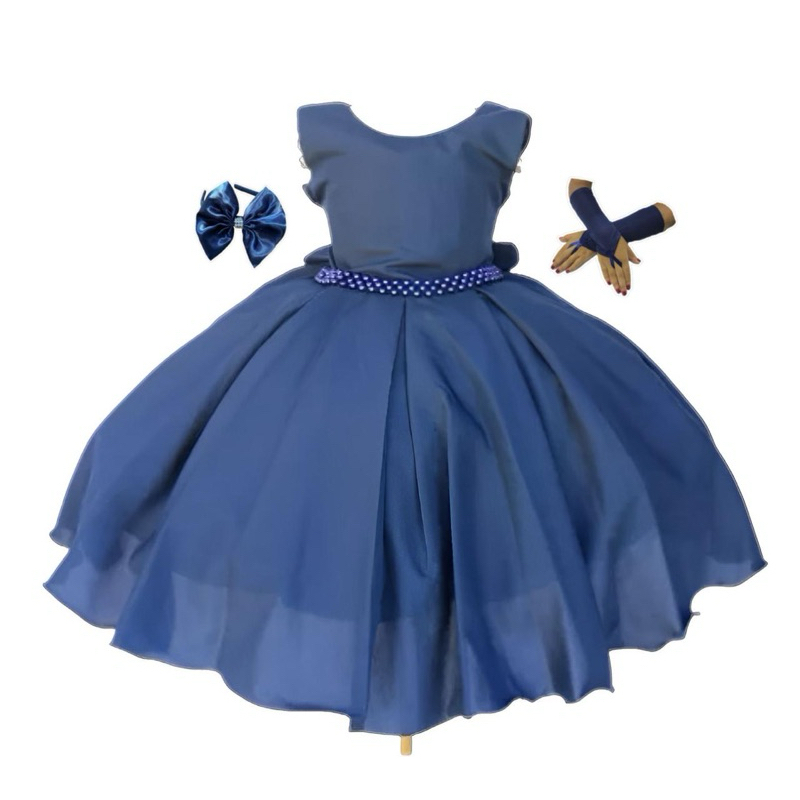 Vestido Infantil  Festa Realeza Princesa Azul Marinho Lilas Verde Vermelho  com Tiara e Luvas.