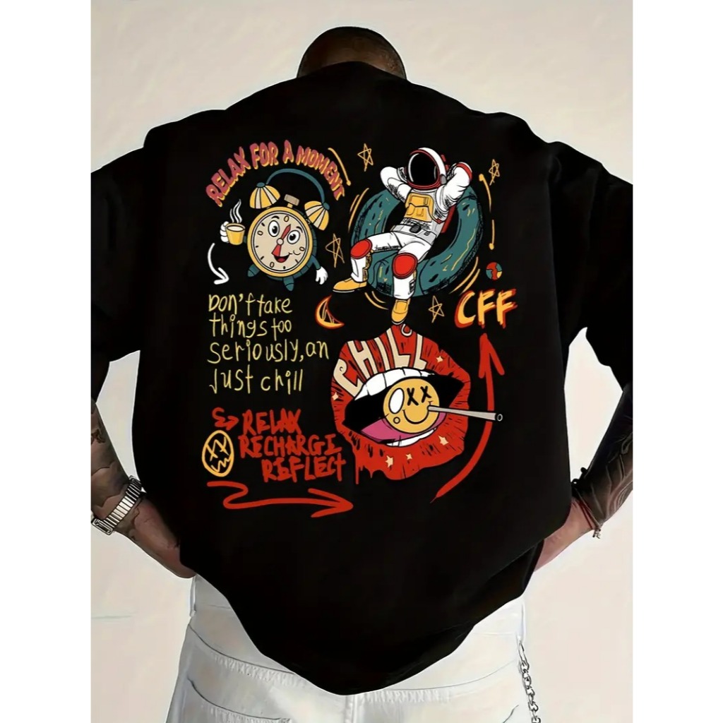 Camiseta Básica Astronauta Relax Chill Algodão Camisa Unissex StreetWear Masculina