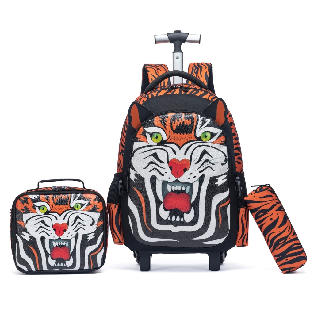 Imagem Kit Mochila de Rodinha Infantil Lancheira Térmica Estojo Tigre