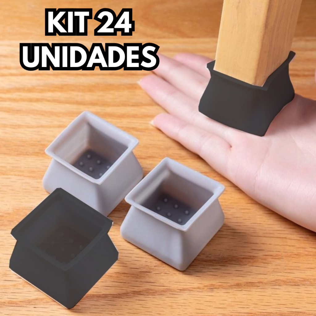 Kit 24 Protetor de Silicone Engrossado Para Pés de Cadeira e Mesa Quadrado