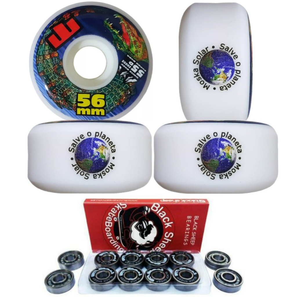 Roda Moska 56mm 102a Conica + Rolamento Black Sheep e espaçadores