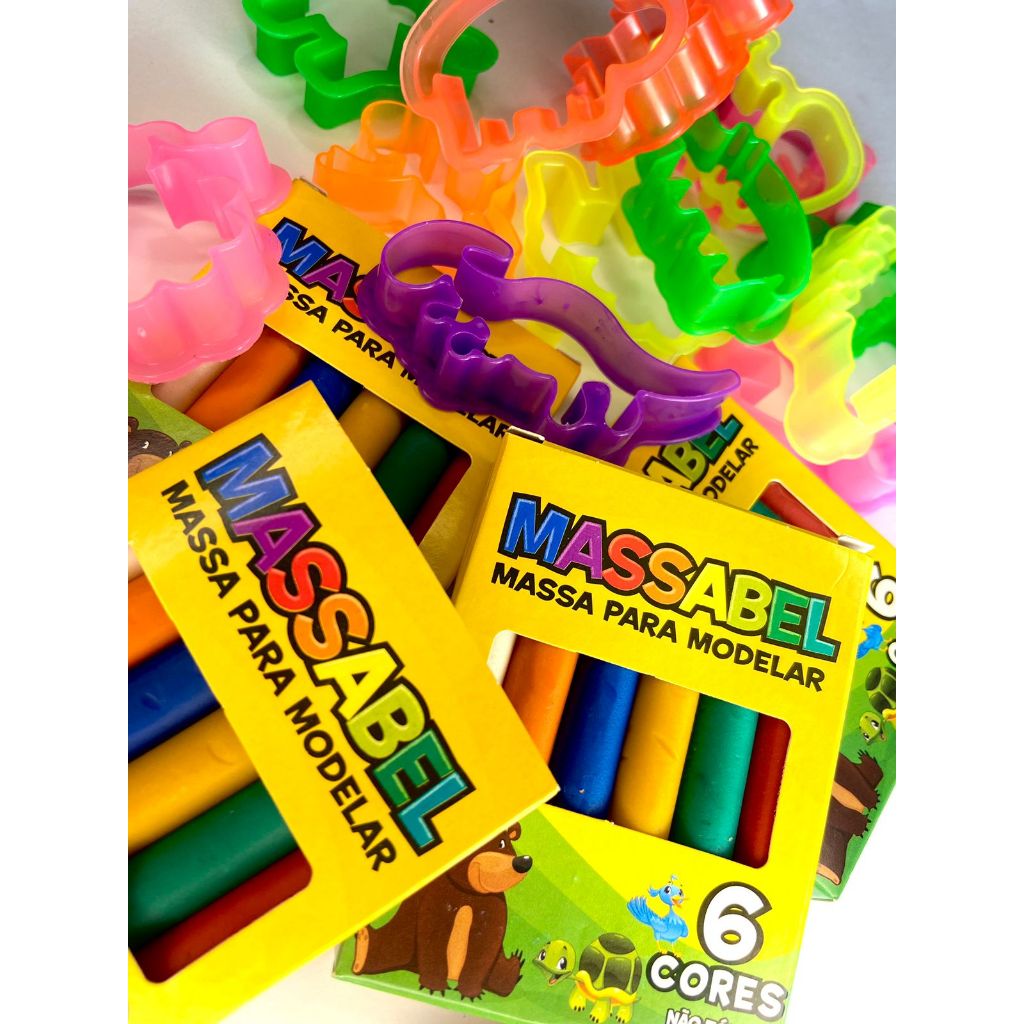 Kit 10 Massa de Modelar + 10 Mini Giz + 20 Forminhas Moldes P/ Kit Festa Aniversario Prenda Criança em Oferta na Shopee