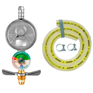 Registro Regulador Gás Aliança 505/01 com Manometro + Mangueira 2 metros + Abraçadeiras Kit Completo em Oferta na Shopee